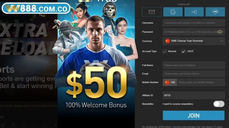 Đăng ký tài khoản nhà cái W88 trên điện thoại
